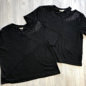 2 Medium Black Aero Crop Tees with gems